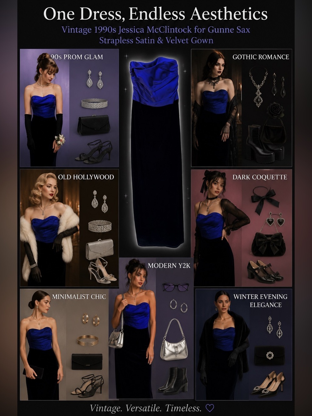 Jessica McClintock for Gunne Sax Evening Gown Size Vintage 1990s Y2K glam dark - Picture 2 of 15